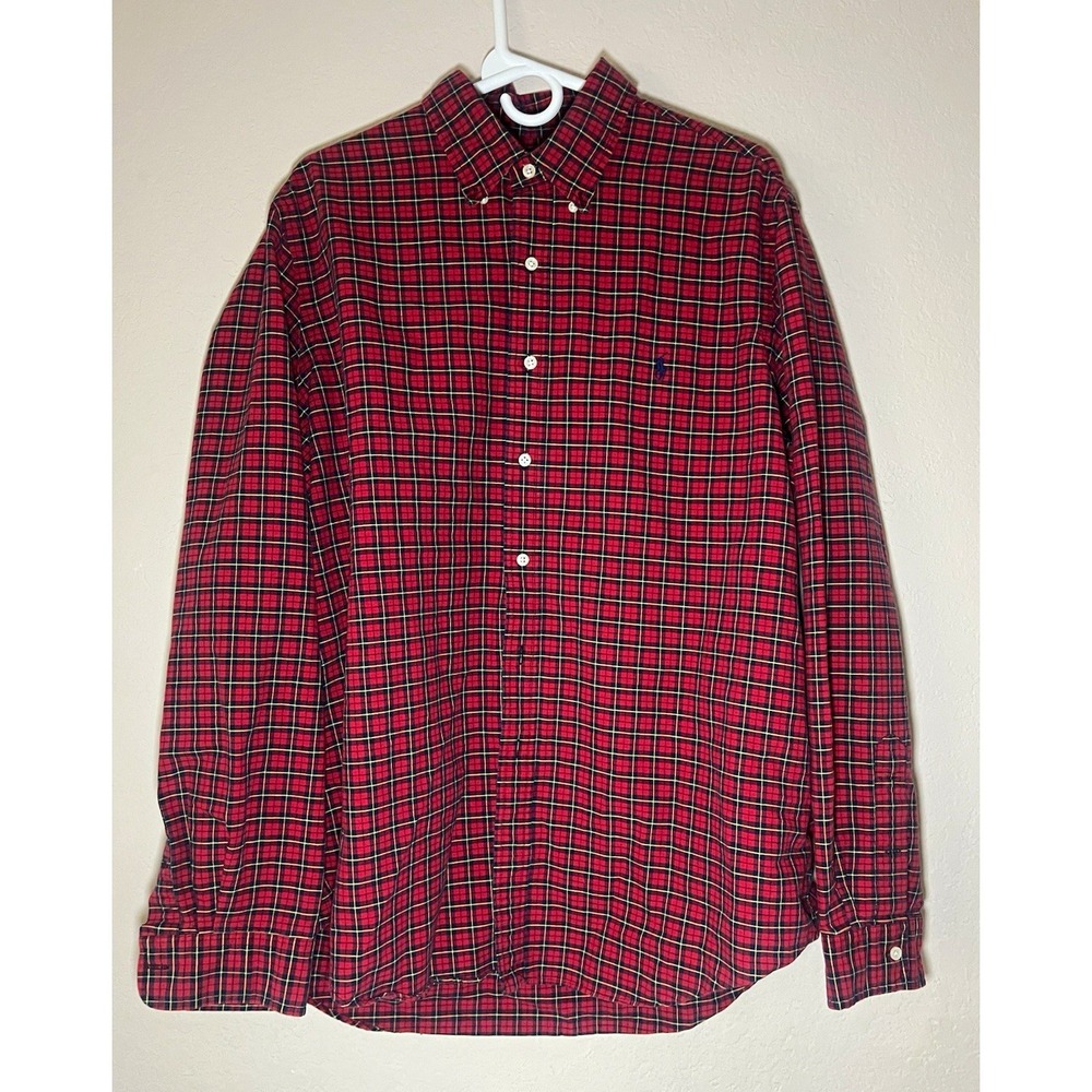 Ralph Lauren Classic Fit XL Red Plaid Cotton Polo Pony Button-Down Shirt